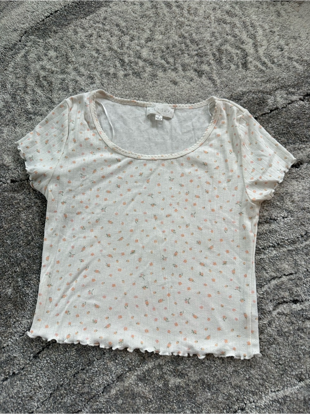 T.J.Maxx Cream Ribbed Crop Top with Pink Floral Print